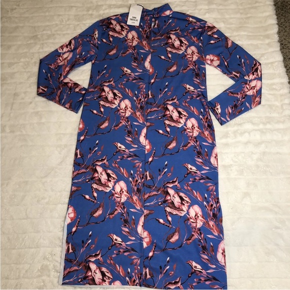Women Zara Trafaluc NWT Blue Floral Long Dress Tunic Long Sleeve S - Picture 2 of 5